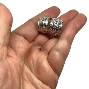 Silver tone filigree Huggie earrings